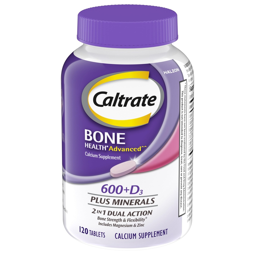 Caltrate 600 Plus D3 Plus Minéraux Calcium et supplément vitamine D Comprimés, os santé et supplément minéral pour adultes - 120 Nombre (Emballage peut varier)