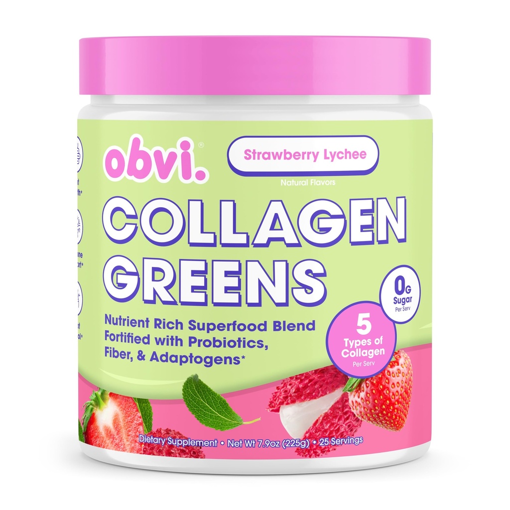 Obvi Collagen Greens.Organic Greens Superfood Powder with Collagen Peptides. Probiotiques pour la santé, la peau, les cheveux, les ongles.