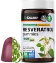 BIO KRAUTER Resveratrol Gummie - 1000 mg Stärke - 60 Vegan Chews - 98% Pure Trans Resveratrol Supplement - Antioxidans Support