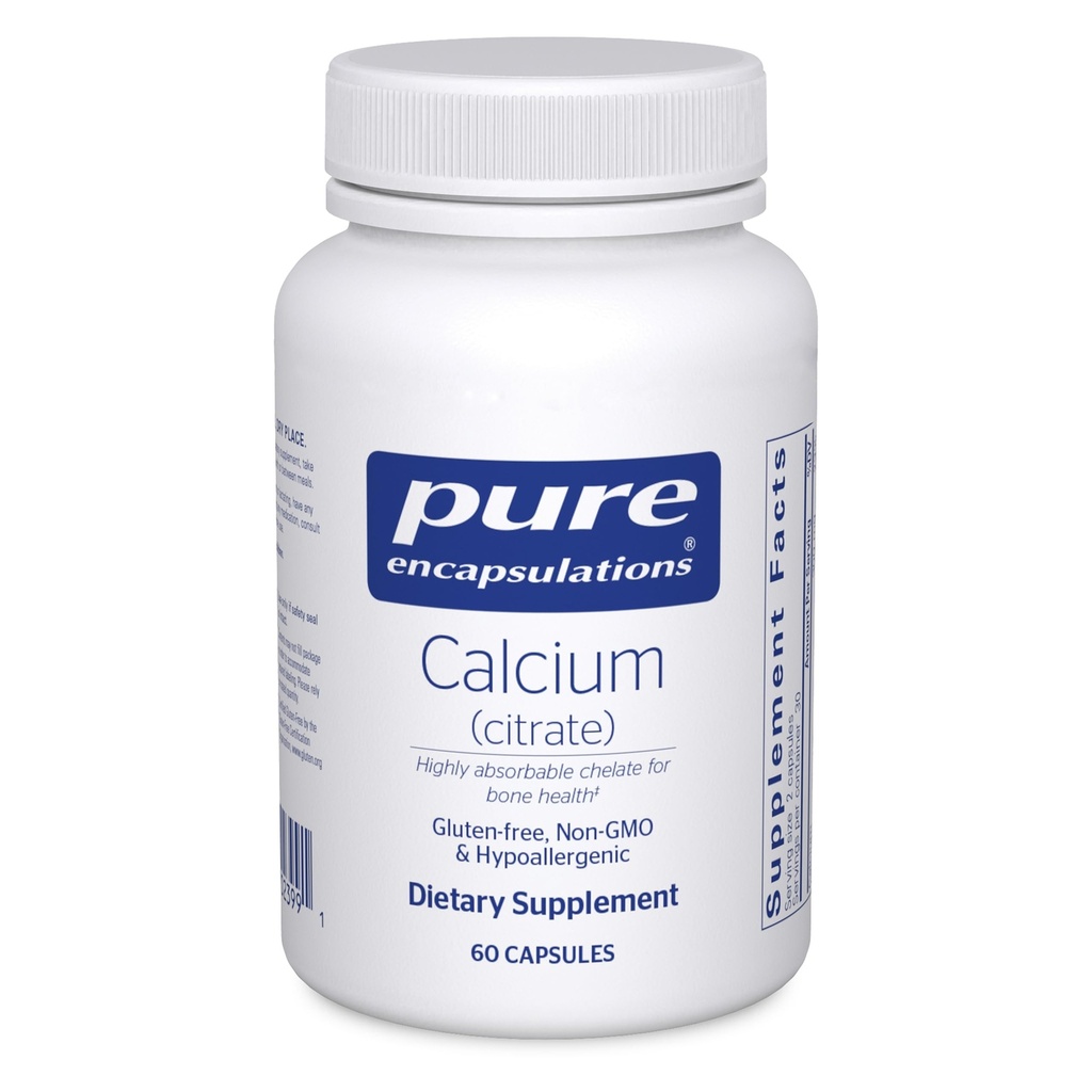 Encapsulations pures Calcium (Citrate) - Supplément pour le soutien de la santé des os, des dents, des colonies et des maladies cardiovasculaires* - avec citrate de calcium Premium - 60 capsules