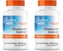 La meilleure vitamine D3 5000UI, sans OGM, sans gluten et sans soja, régule la fonction immunitaire, soutient les os sains, blanc, sans saveur, 180 comte (paquet de 2)