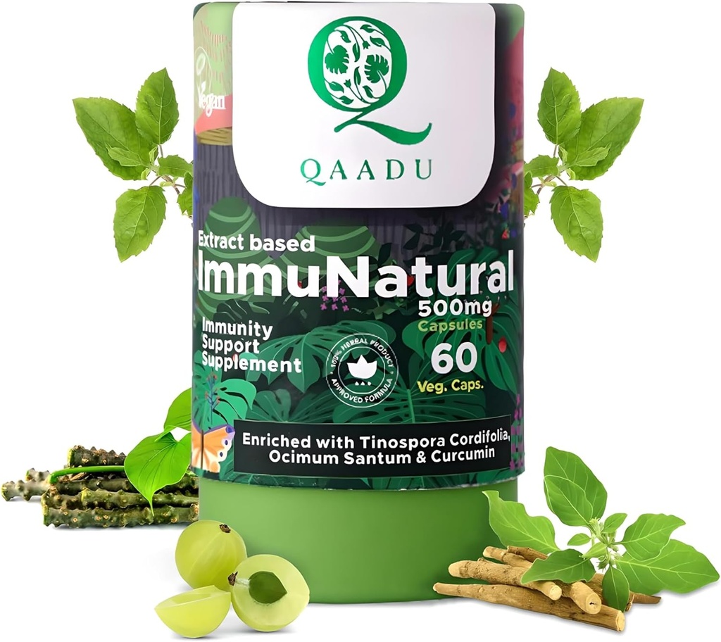 ImmuNatural für Erwachsene 60 Kapseln | Natürlich, Vegan Ayurvedische Immunität Boosters | Ashwagandha Tulsi Amla Haldi Mulethi Giloy | Geeignet für 13 Jahre + 500mg