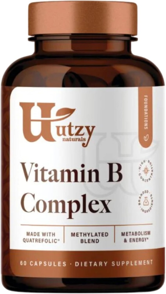 Utzy Naturals Vitamin B Complex | Enthält alle 8 essentiellen B Vitamine | mit Cholin und Inositol | 60 Kapseln