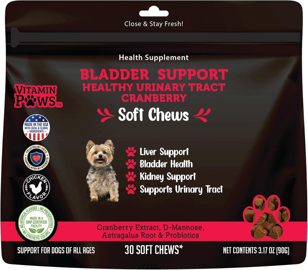 Cranberry-Ergänzung für Hunde | Urinary Tract und UTI unterstützen Chews | Inkontinenz und Bladder Control Nutritional Bites mit D Mannose, Marshmallow Root, Probiotics, für Leber, Nieren