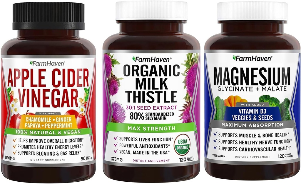 FarmHaven Apfel Apfel Apfelessig Kapseln mit Ginger & Magnesium Glycinat & Malate Complex w/Vitamin D3 & Milk Thistle Kapseln