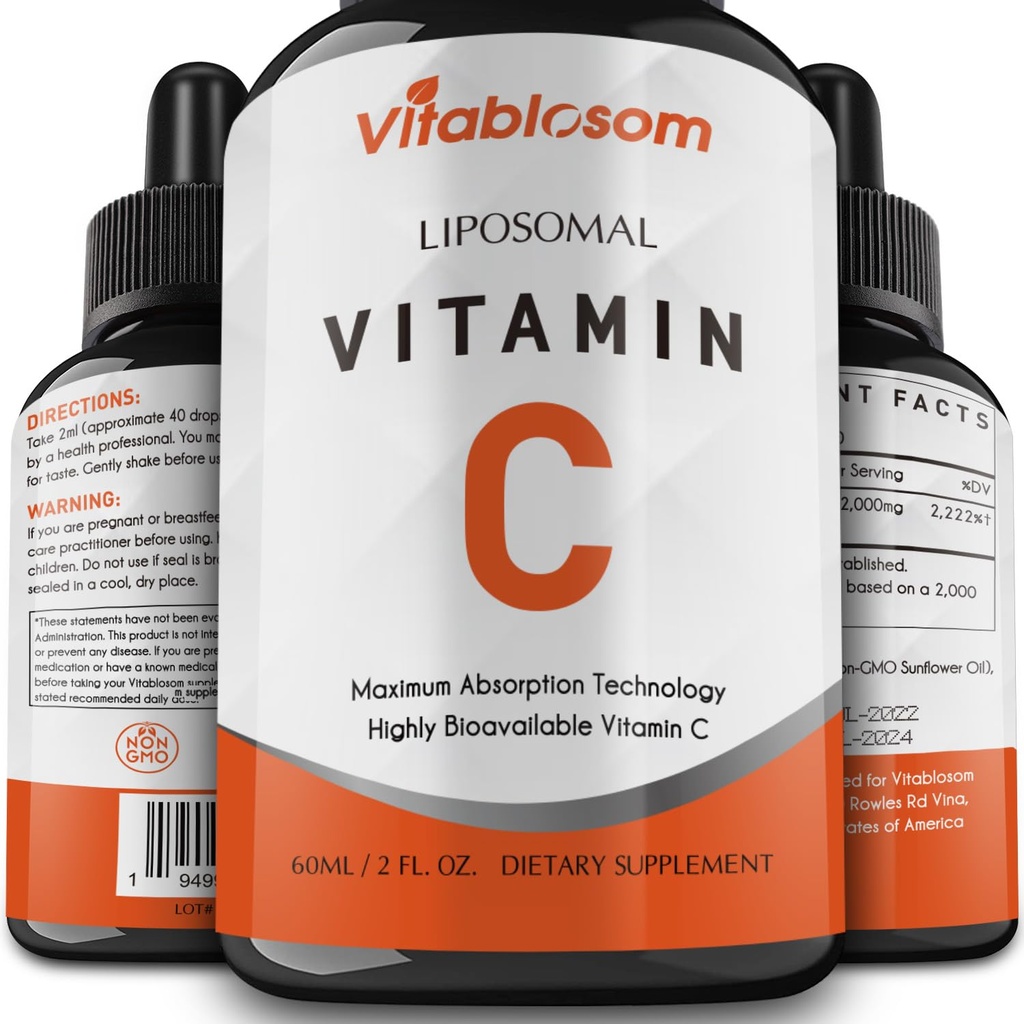 Liposomale Vitamin C 2000mg Flüssigkeit für Erwachsene, hohe Absorption VIT C, Maximieren Sie Vitamin C, Immunsystem & Antioxidans Unterstützung, 60ML (1 Flasche)
