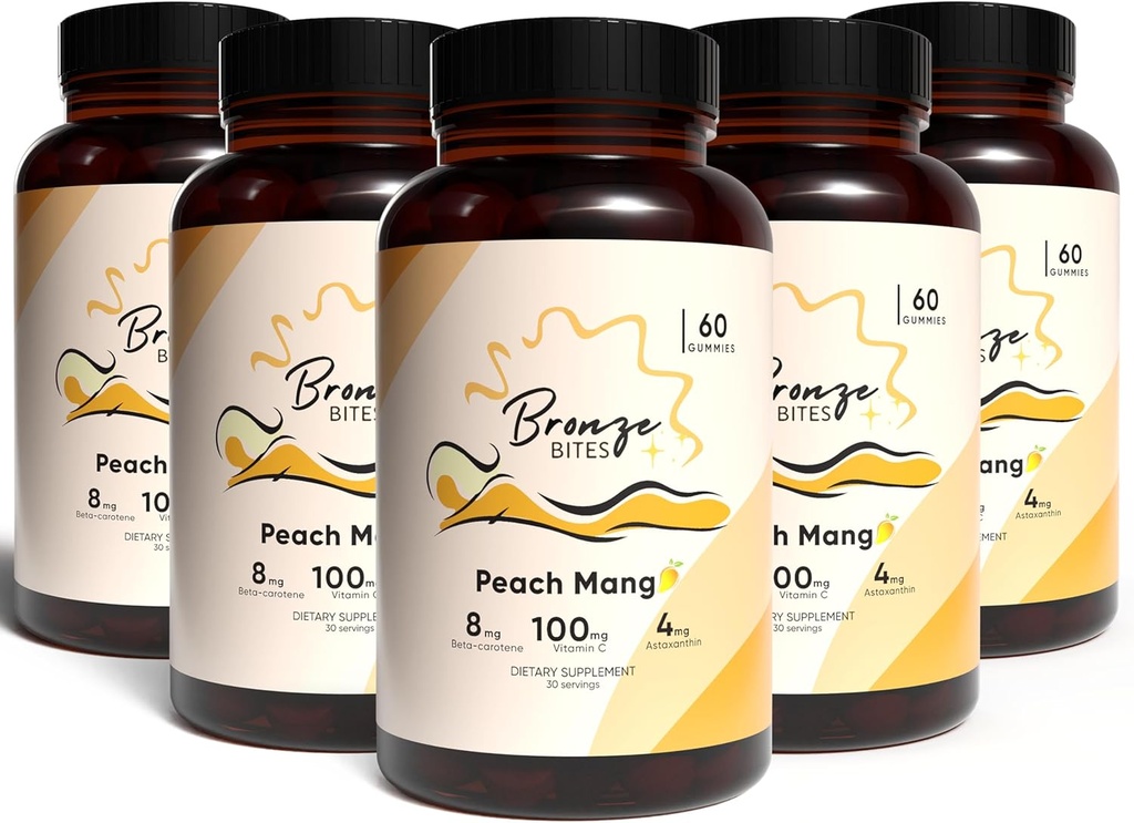 Tanning Gummie, Daily Gummie mit Beta-Carotene & Vitamin C & Astaxanthin, Natural Tanning Supplement, Vegan, Non-GMO - 180 Gummie – Packung mit 5