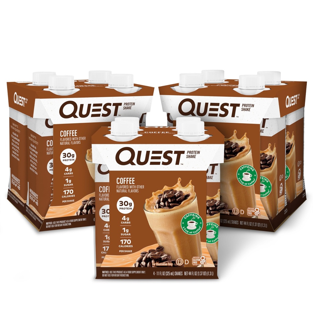 Quest Nutrition Ready to Drink Coffee Protein Shake, 30g Protein, 4g Carb, 1g Zucker, Glutenfrei, Keto Friendly, 4 Count (Pack mit 3)