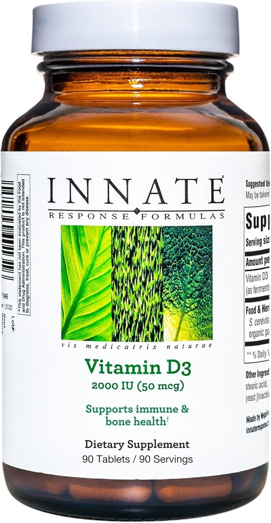 INNATE Response Formulas Vitamin D3 2000 IU (50 mcg) - Vitamin-Ergänzung zur Unterstützung von Immun- und Knochengesundheit - Vegetarisch, Non-GMO und Kosher - Hergestellt ohne 9 Lebensmittel Allergene - 90 Tabletten (90 Portionen)