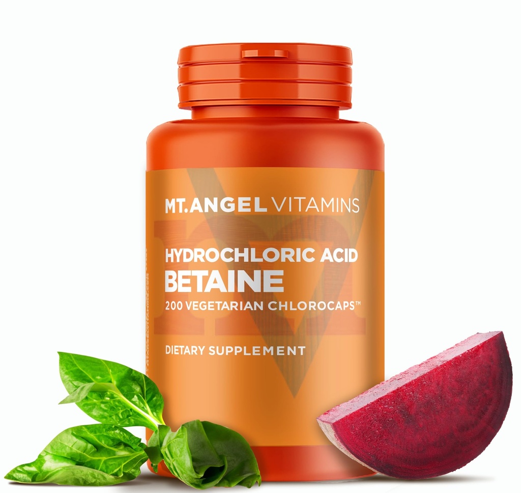 Mt. Angel Vitamine - Salzsäure Betaine, Unterstützt gesunde Verdauung & Magensäfte (200 vegetarische Chlorocaps)