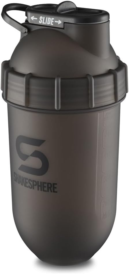 Bouteille Shaker SHAKESPHERE - Bouteille de shaker protéinique de 24oz pour pré-entraînement, mélange de smoothie et de poudre, mélangeur sans lame pour gymnastique, sans BPA, facile à nettoyer et facile à transporter (noir gelé)