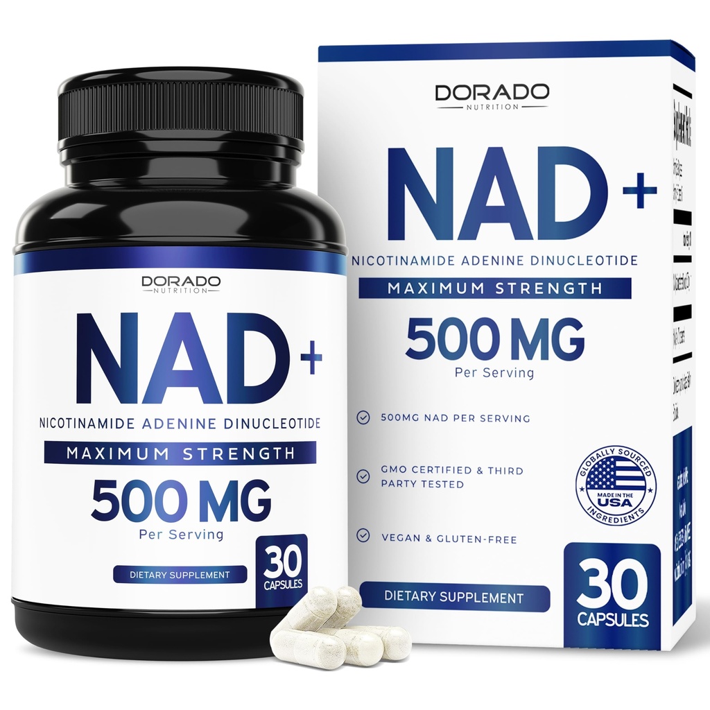 NAD-Ergänzung (500 mg 95 % reines NAD+ pro Servierung) NMN-Ergänzung, NAD Nicotinamid Riboside-Unterstützung (Third Party Tested, Vegan Safe, Non-GMO, No Fillers, & Made in the USA - 30 Vegan Capsules)