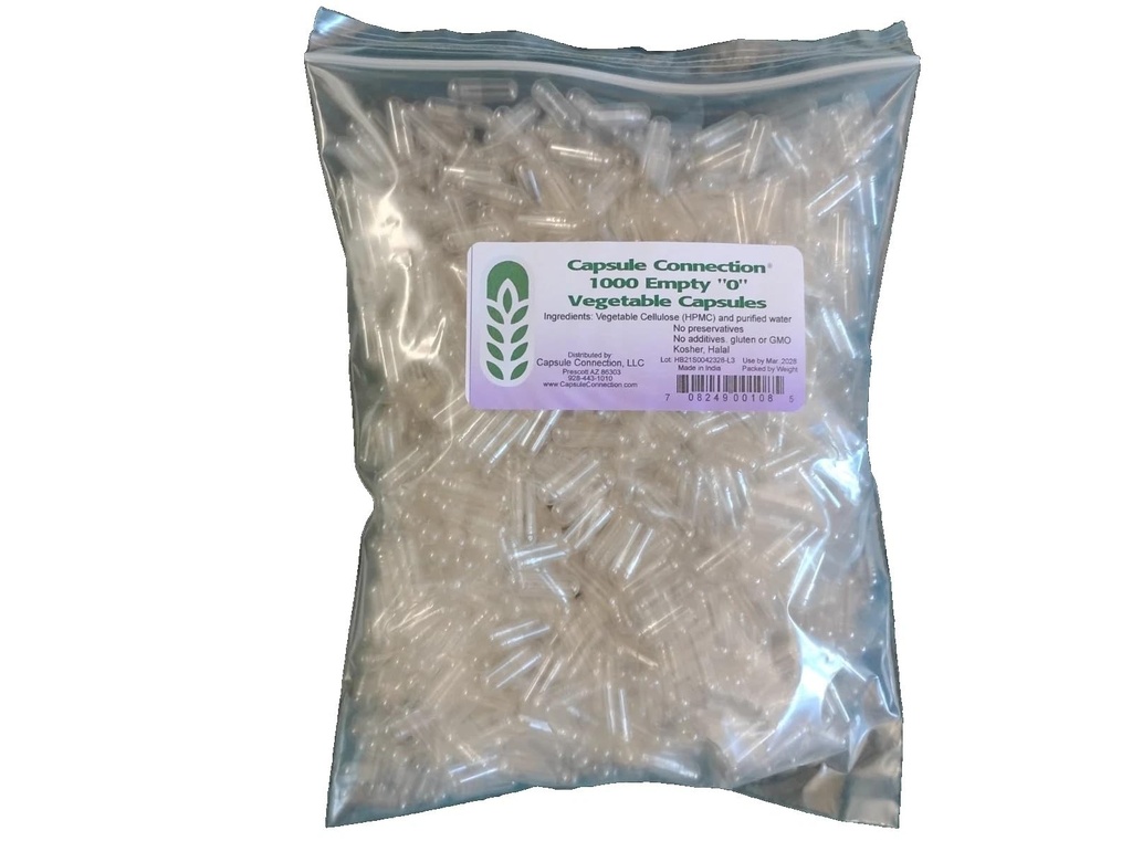 Capsule de connexion en vrac en gros de légumes vides Capsules, 0" Taille Vegan & Végétarien, ... (1000) sac refermable