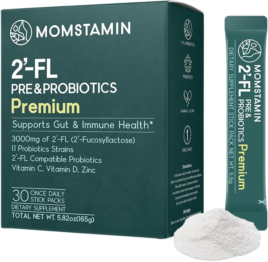 MOMSTAMIN HMO(Human Milk Oligosaccharide) Super Prebiotics and Probiotics for Women, Men : Immune Digestive Supplement | HMO Probiotics | HMO Supplement | Prebiotics Powder | IBS Relief - 30 Packets