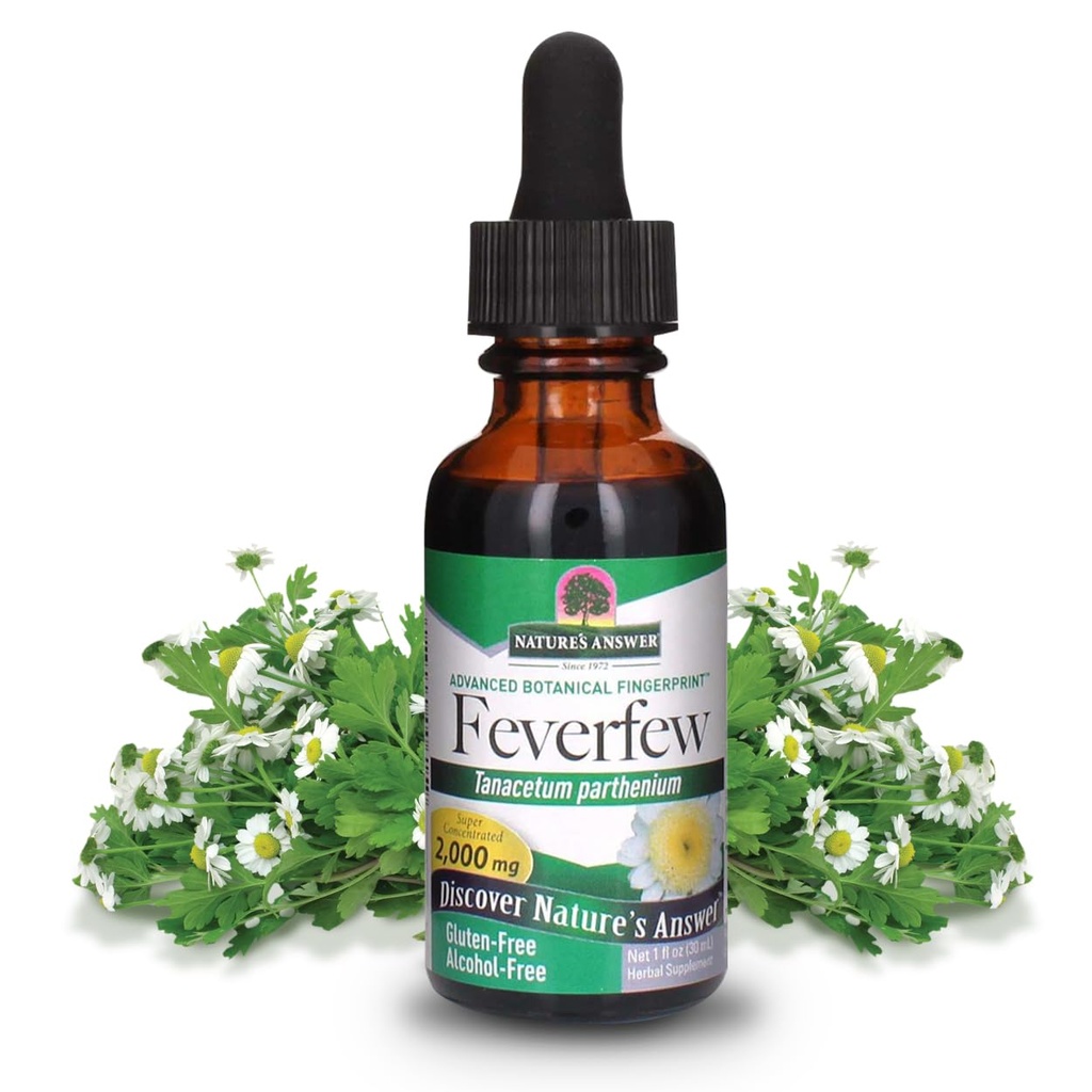 Nature's Answer Alcohol-Free Feverfew 2000mg 1oz Extract | Promotes Overall Well-Being | Source of Parthenolide | Keine künstlichen Aromen oder Konservierungsstoffe | Single Count