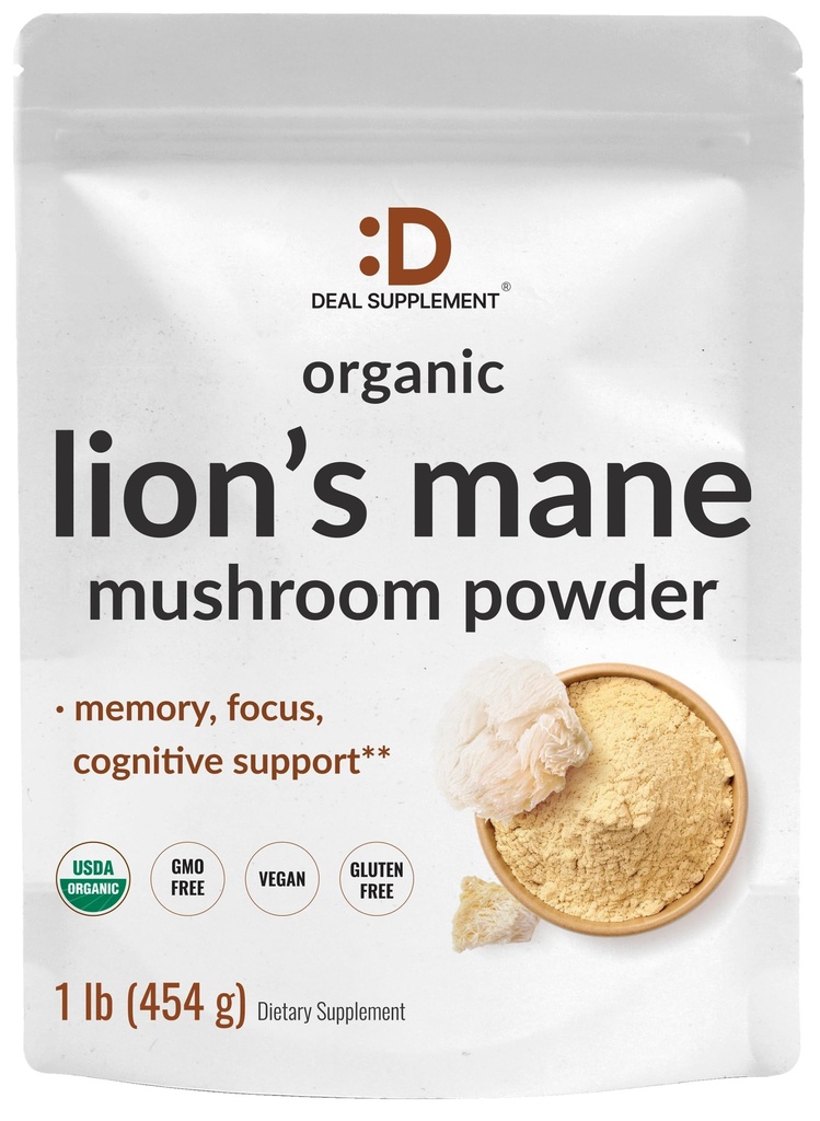 DEAL SUPPLEMENT Bio Lions Mane Mushroom Powder Supplement, 1.500mg pro Servieren, 1lb – Active Fruiting Body & Mycelium Extract – Natural Brain Nootropic & Immune System Booster – Non-GMO