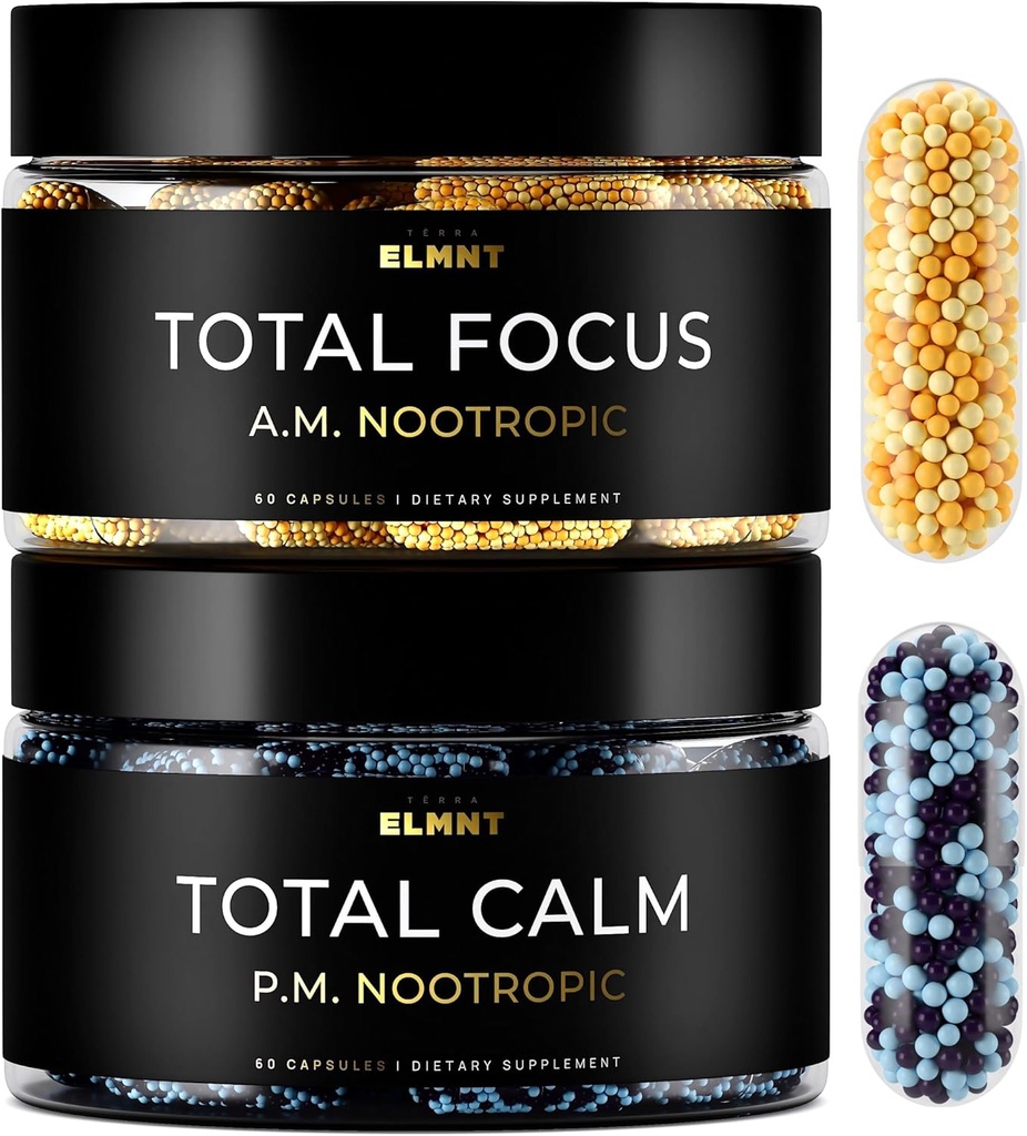 AMPM Nootropic Total Focus + Calm 9X Stärke w. Koffein, L-Theanin, Alpha GPC, L-Tyrosin, Ashwagandha - X-Release Energie Pillen Nootropics Gehirn Unterstützung Ergänzungen für Speicher und Fokus Supplement