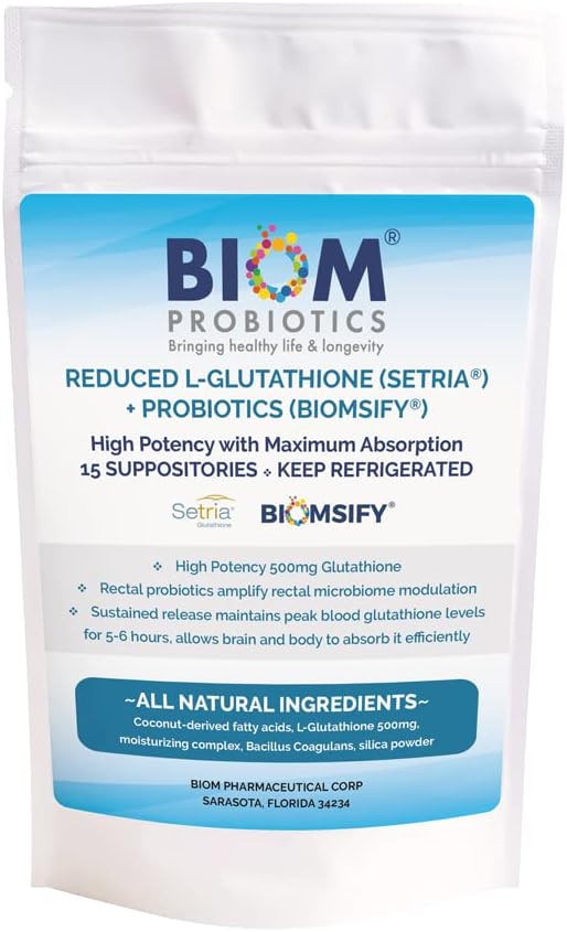 High Potency 500mg Reduced L-Glutathione (Setria Brand) + Probiotic Suppository. Maximum Bioavailable Glutathione Formulation with Powerful Antioxidant Properties.