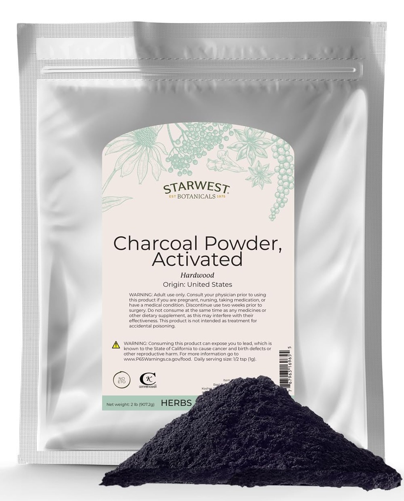 Poudre de charbon activée Starwest Botanicals, 2 livres