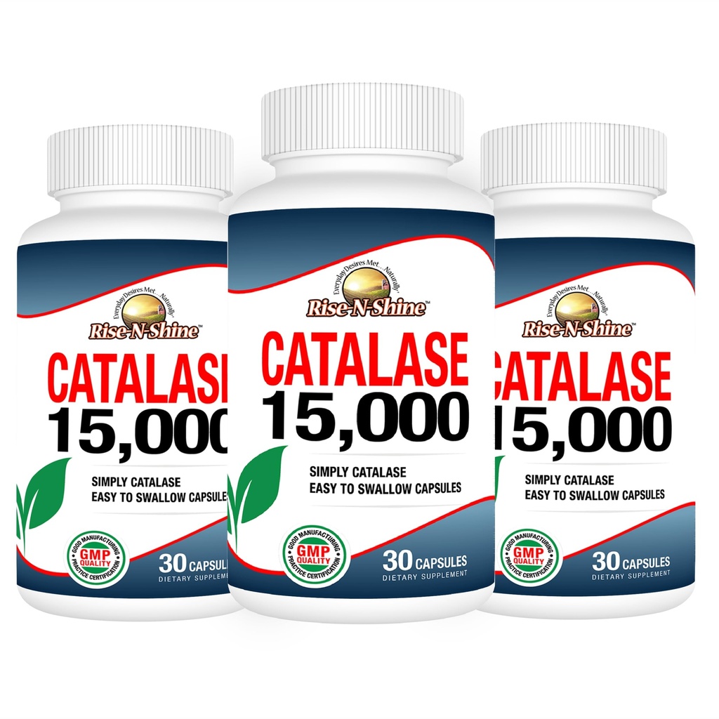 Rise-N-Shine Catalase Supplement 15.000 - Leistungsstarkes Antioxidantes Enzym für die Haargesundheit - Haarergänzungsmittel für starkes Haar - 90 Kapseln - Packung mit 3 Full Size Flaschen (90-Day Supply)