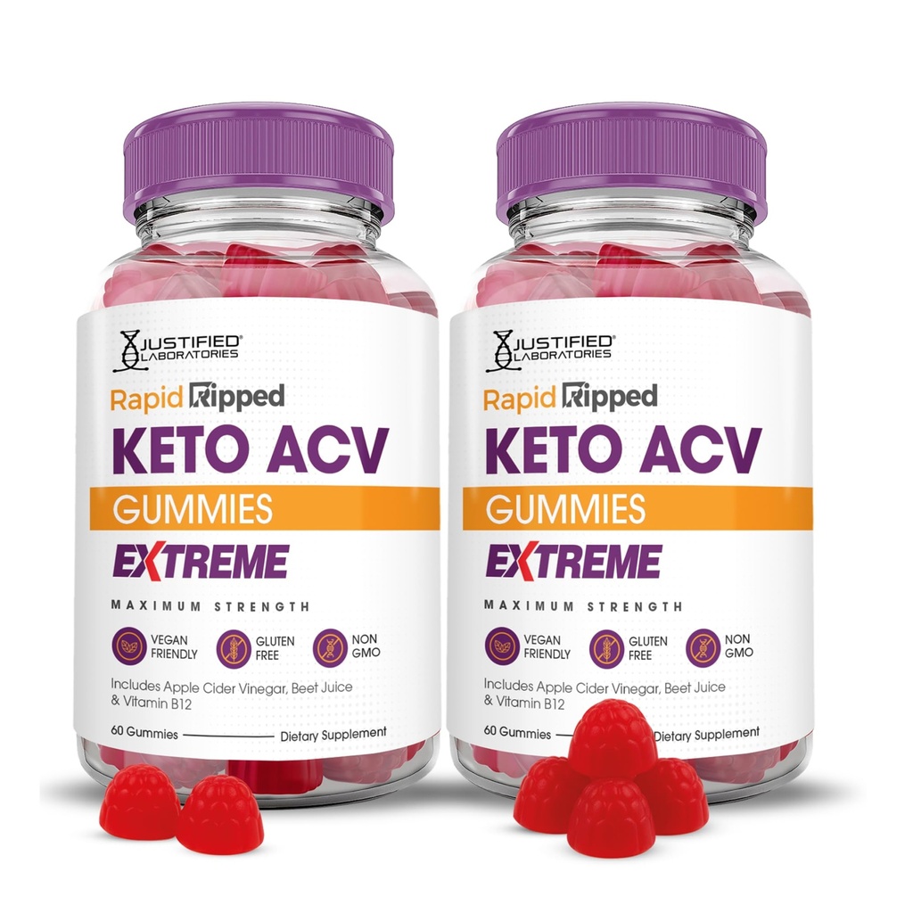 Justified Laboratories (2 Pack Rapid Ripped Keto ACV Gummis Extreme 2000MG Rapidripped Keto Gummies Apfelessig mit Granatapfelsaft Pulver B12 Vegan Non GMO 120 Gummys
