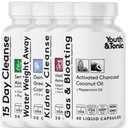 Jugend & Tonic Komplette Multi-Organ Detox & Repair – 15 Tage Colon Cleanse, Kidney, Gut & Stomach Cleansers mit Wasser Balance Unterstützung für Vollkörperentgiftung, Gas und Bloating & Liver Gesundheit, 150 Pillen