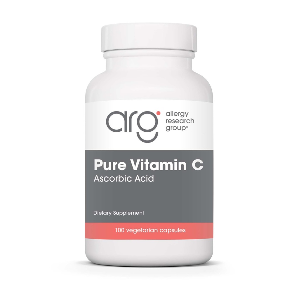 Allergy Research Group Pure Vitamin C Supplement - Ascorbic Säure, 1000mg Bio Vitamin C, hohe Potenz, ungepuffert, Mild Acidity, Vegetarische Kapseln - 100 Count