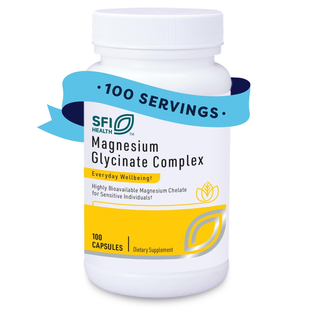 Klaire Labs SFI Health Magnesium Glycinate Complex - Chelat Magnesium Blend für optimale Absorption - Unterstützt gesunde Knochen, Muskeln und Energie Ebenen - Gentle on Digestion (100 Kapseln)
