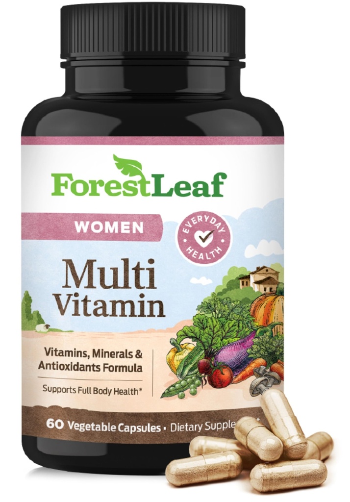 ForestLeaf Daily Vitamin Multivitamin für Frauen, Multi-Vitamin für Frauen - Frauen Multivitamine & Multiminerals Supplement | Alle essentiellen Vitamine benötigt für Gesundheit & Energie | 60 Veg Caps
