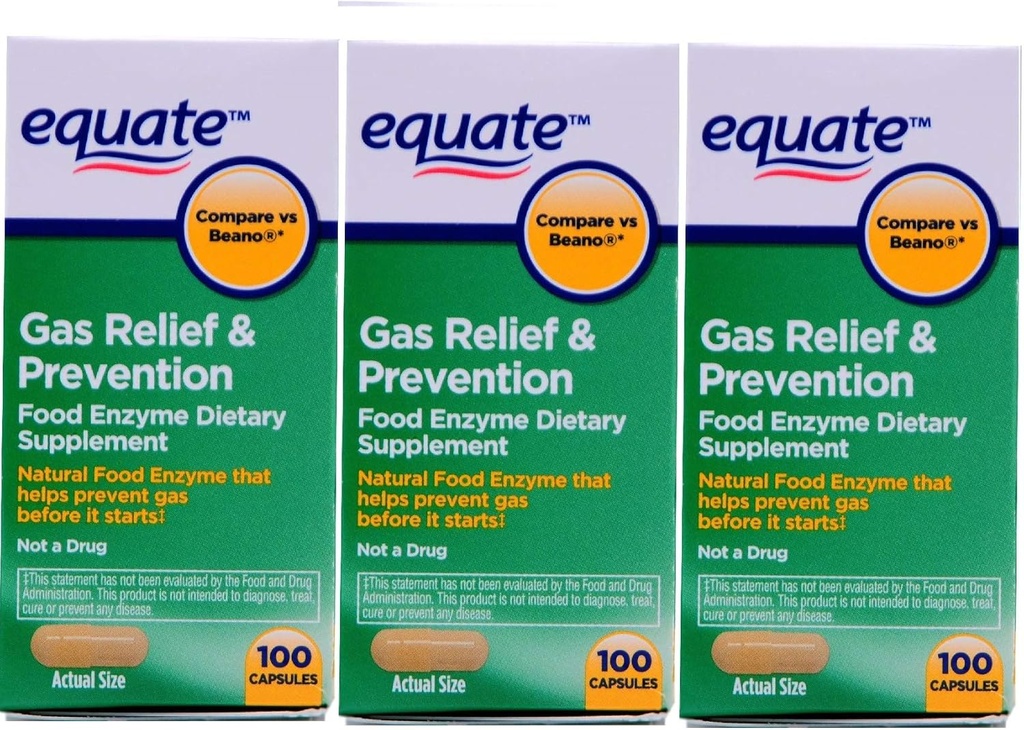 Soulagement et prévention du gonflement du gaz de l'équate, supplément alimentaire enzymatique, 300 Nombre