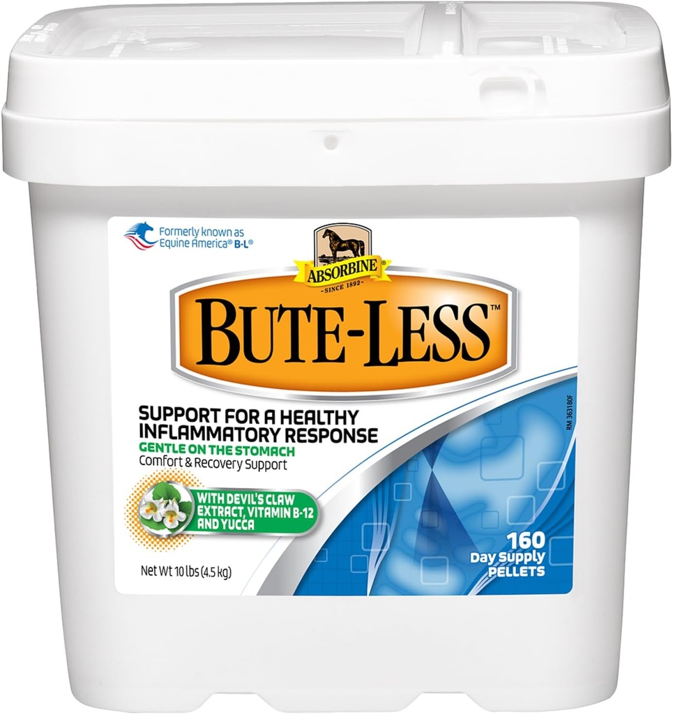 Absorbine Bute-Less Comfort & Recovery Support Supplement, Fournit un confort à long terme, doux sur l'estomac, Inclut la griffe du diable, la vitamine B-12, Yucca, 10 lb / 160 jours d'approvisionnement