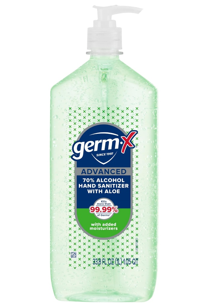 Germ-X Advanced Hand Sanitizer mit Aloe und Vitamin E, Non-Drying Moisturizing Gel, Instant and No Rinse Formula, Pump Bottle, Back to School Supplies, 1 Liter