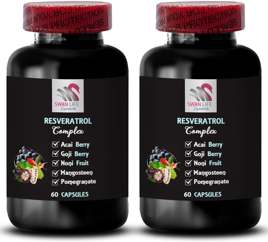 Tägliche Energie - RESVERATROL Complex - Beerenmischung, Hydration Balance, Leistungsstarke Antioxidantien, natürliche Inhaltsstoffe, Noni Power, Berry Benefits, Ernährungsunterstützung, Refreshing Flavor 2 Flaschen 120 Caps