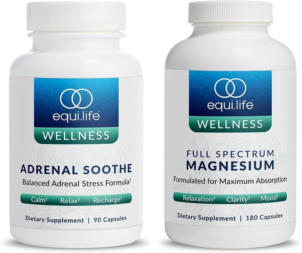 Equilife Full Spectrum Magnesium (180 ct.) und Adrenal Soothe (90 caps) Bundle Mood & Energy Support Supplement, Vegan, Non-GMO