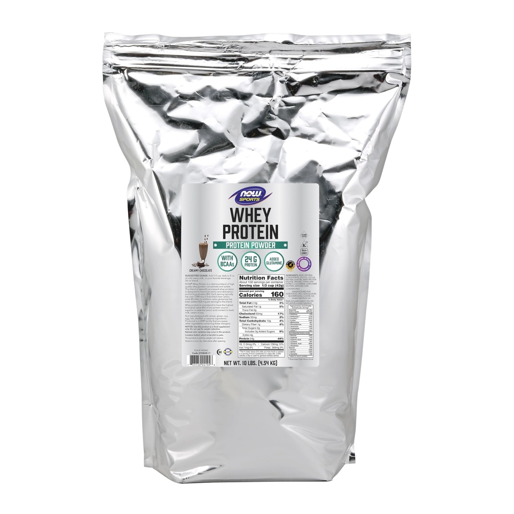 NOW Foods Sports Nutrition, Whey Protein, 24 g Mit BCAAs, Creamy Chocolate Powder, 10-Pound