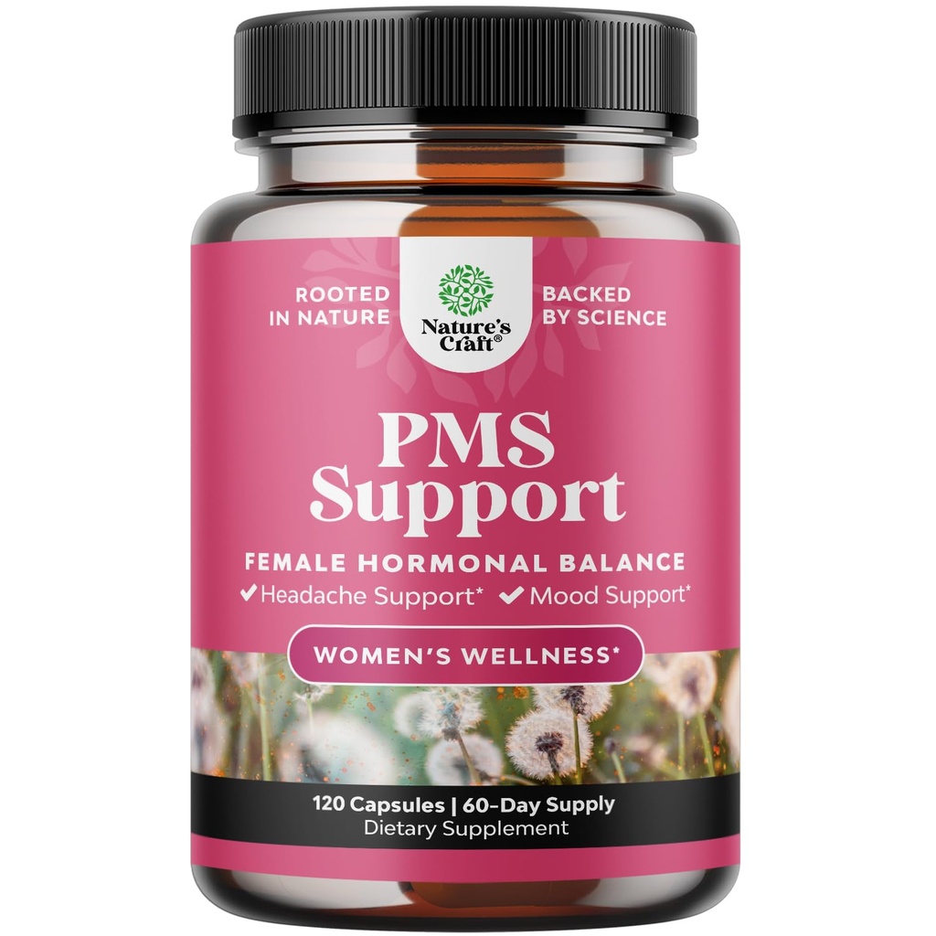 PMS Support Supplement für Frauen – Hormon Balance für Frauen & Menstruationsstörungen mit DIM, Chasteberry, Black Cohosh & Ashwagandha - für Period Cramps Ease, Menopause Bloating, Mood Swing – 120 Ct