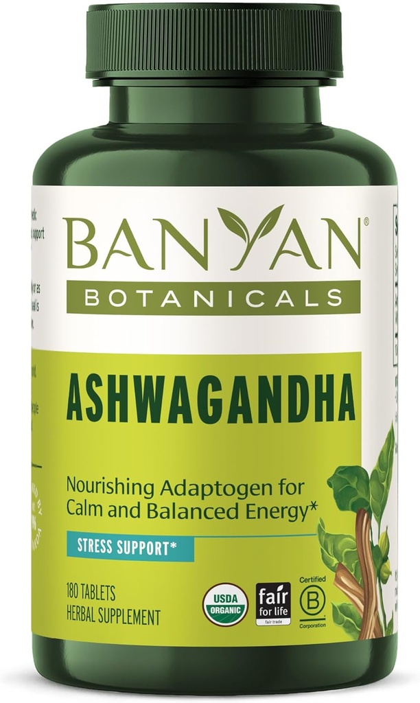 Banyan Botanicals Ashwagandha Tablets – Organic Ashwagandha Root – Herbal Adaptogen für natürliche Energieunterstützung und Stressunterstützung* – 180 Tablets – Non-GMO Sustainable Sourced Vegan