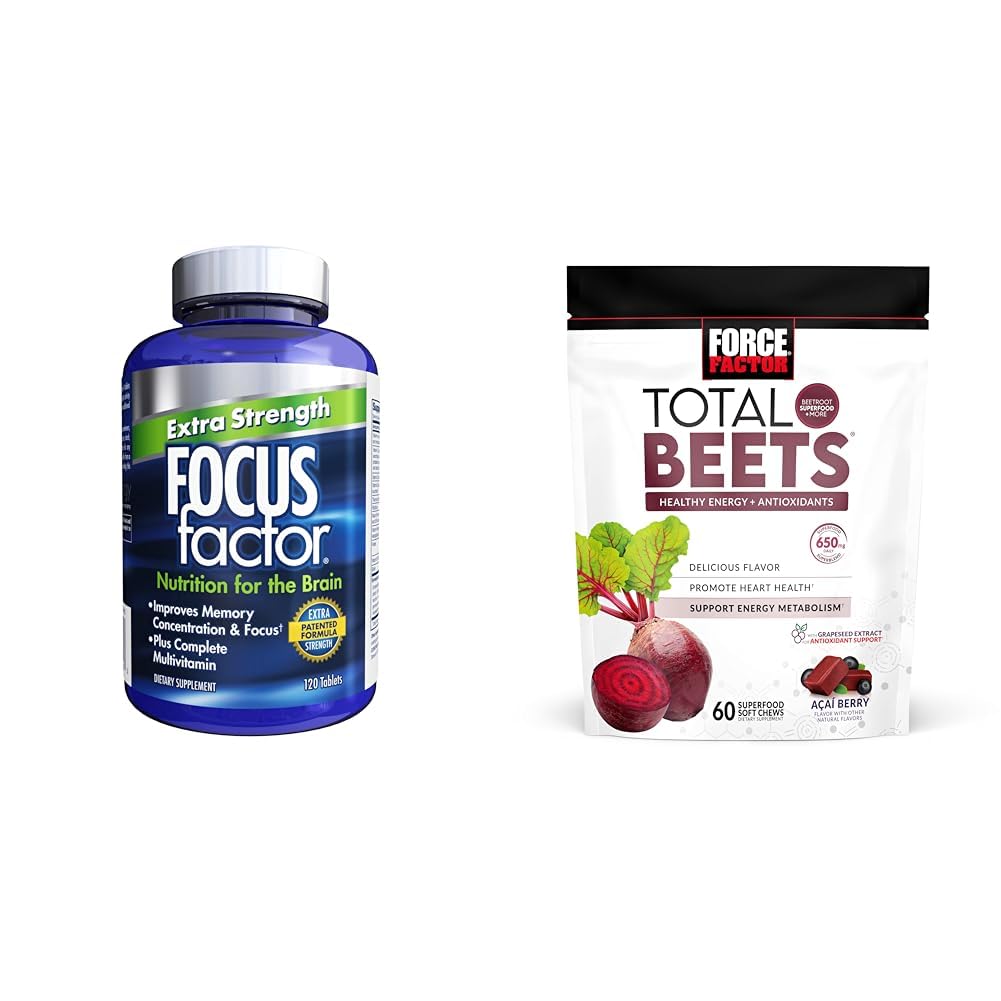 Focus Facteur Adultes Extra Force, 120 Compte - Supplément Cerveau pour Mémoire et Force Facteur Total Betteraves tendres avec betterave, nitrates, L-Citrulline, Extrait de graines de raisin