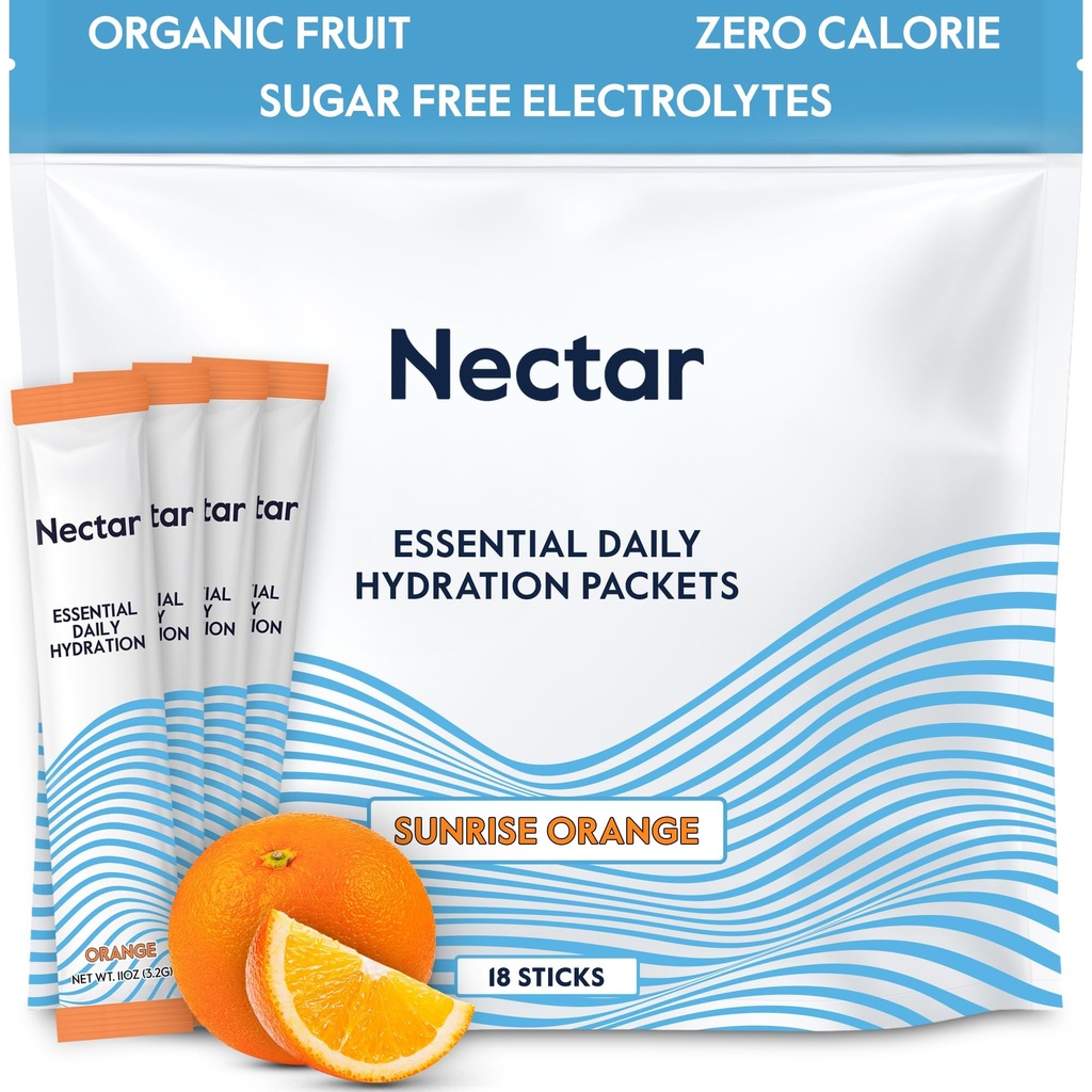 Nectar Hydration Packets - Elektrolyte Pulver-Packets - Kein Zucker oder Kalorien - Organische Fruchtflüssigkeit Täglich IV Elektrolyte Pulver für Dehydratation Relief und schnelle Rehydrierung (Orange 18 Pack)