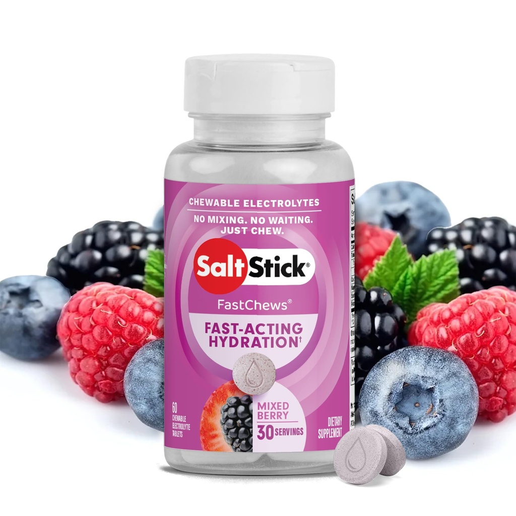 SaltStick Electrolyte FastChews - 60 électrolytes à mâcher mélangés - comprimés de sel pour la course et l'hydratation, électrolyte Chews - 60 Compte