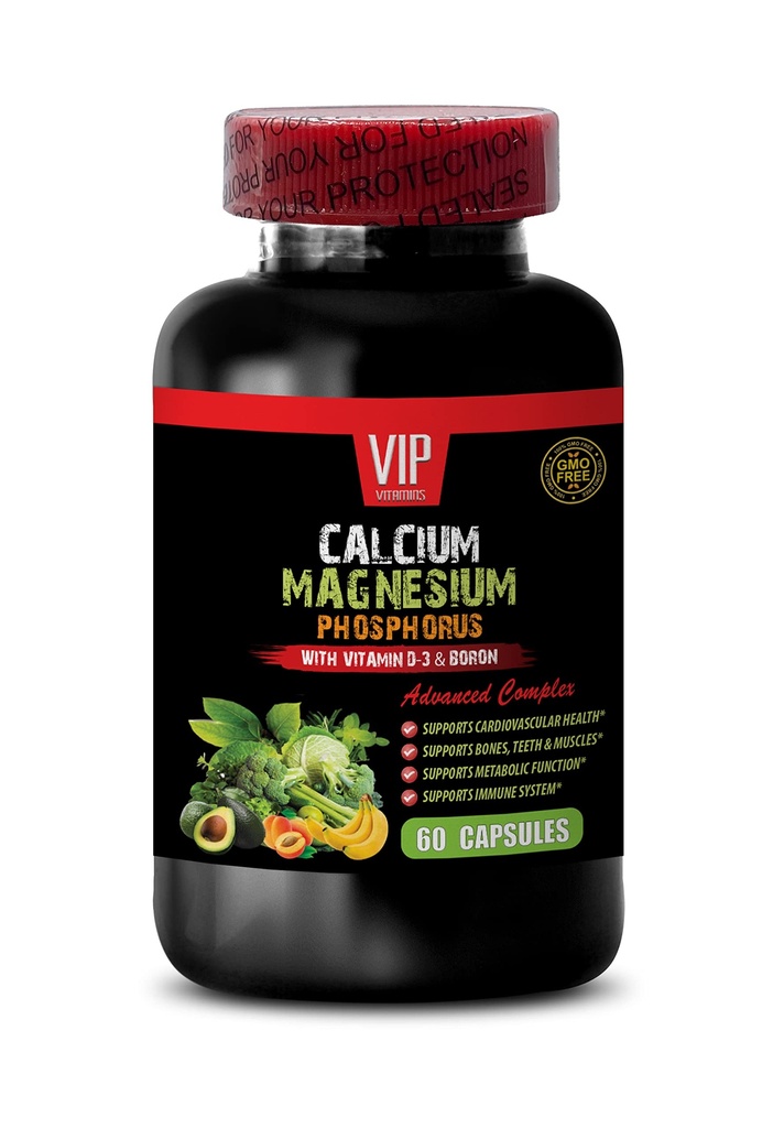 Supplément de magnésium de calcium - Phosphore de magnésium de calcium avec vitamine D-3 et Boron - Bons sains Magnésium, Calcium pour les femmes, Magnésium pour les hommes, Suppléments de force osseuse, 1 bouteille 60 Capsules
