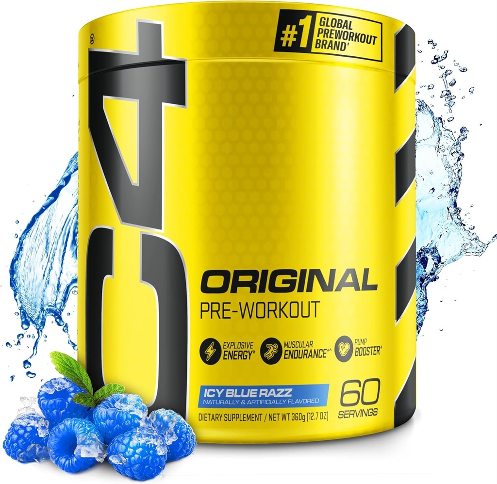 Cellucor C4 Poudre pré-entraînement originale ICY Blue Razz - Vitamine C pour Immunissance - Sucre sans pré-entraînement Énergie pour les hommes et les femmes - 150mg Caféine Plus Beta Alanine Plus Créatine - 60 portions
