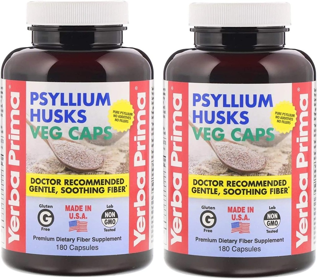 Yerba Prima Psyllium Husks Fiber Veg Caps - 180 (Pack von 2)