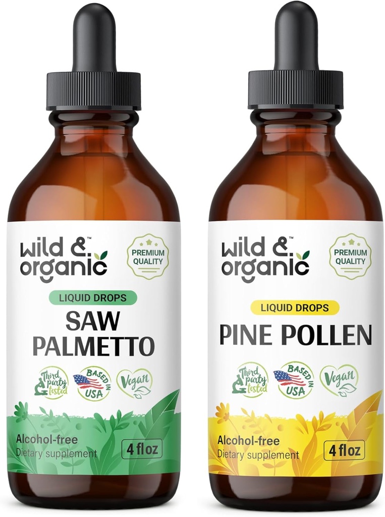 Wild & Organic Saw Palmetto Tinktur 4 fl oz & Pine Pollen Tinktur 4 fl oz