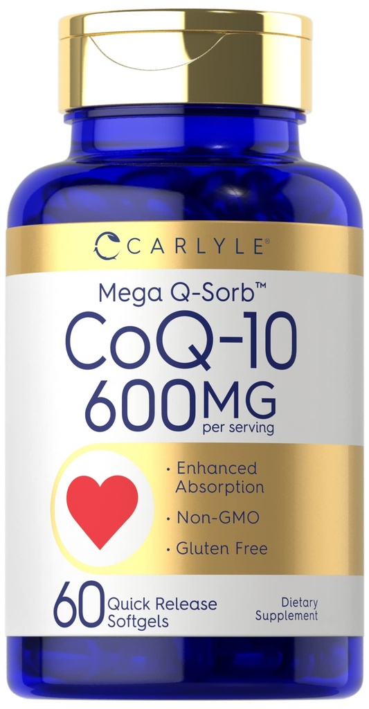 Carlyle CoQ10 600 mg Softgels | 60 Count | Mega Q-Sorb Coenzym Q-10 | mit Black Pepper Extract | Non-GMO & Gluten kostenlose Ergänzung