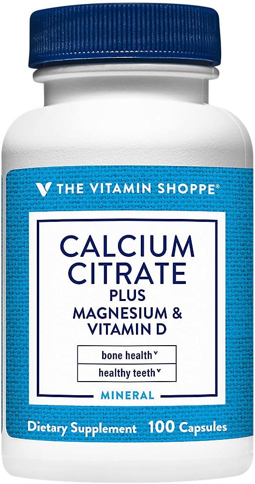 Citrate de calcium+Magnésium&Vitamine D, Supplément de santé aux os multiminéraux,Vitamine D aide à l'absorption, Calcium 999mg, Magnésium 567mg, Vitamine D 612UI par dose quotidienne (100 Capsules) par The Vitamin Shoppe