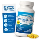 Super Max Omega-3 Fischöl 2400 mg Made in Norway - High Potency Fish Oil Omega 3 Ergänzungen für Frauen und Männer, Triglycerid Form mit EPA und DHA Ergänzungen Keine Fishy Nach Geschmack Lemon Flavor