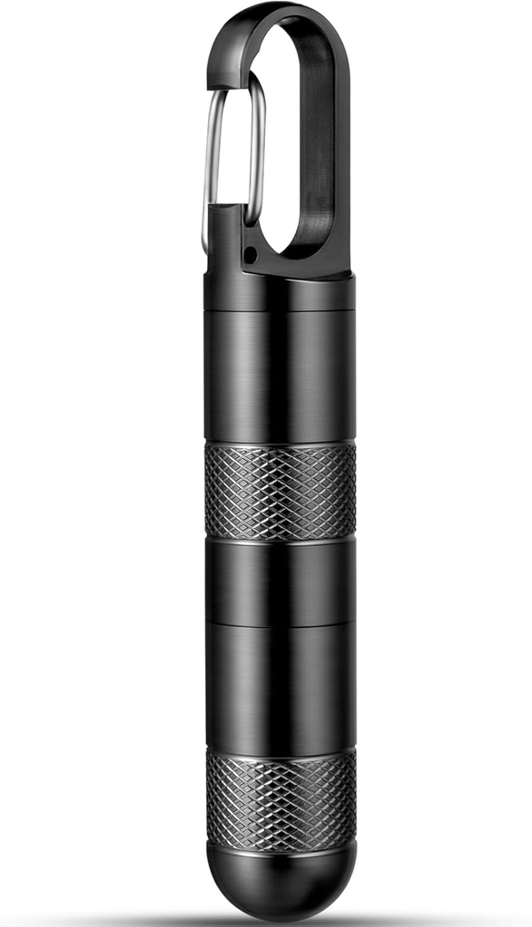 Micro Pill Holder Keychain Titanium Pill Case for Purse Small Pill Container Travel Black Pill Box Medicine Bottle Organizer for Vitamin Fish Oil Supplement