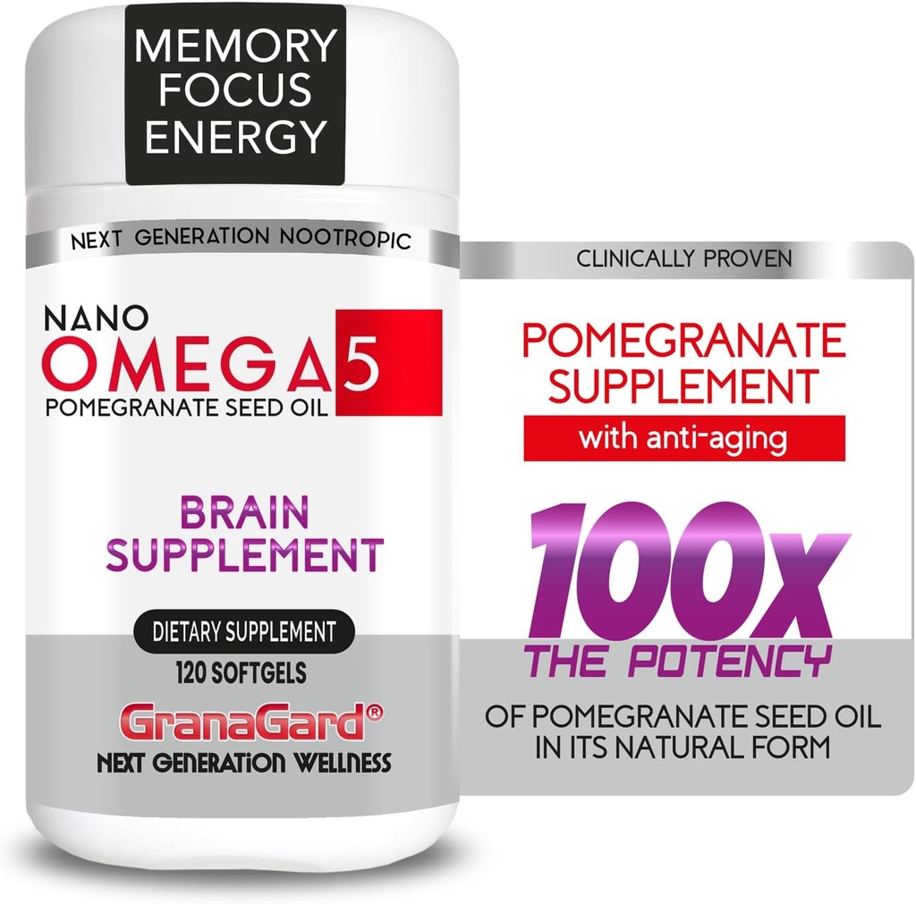 KLINISCHE PROVEN (2-Monats-Versorgung) BRAIN SUPPLEMENTs MIT ANTI AGING, Memory Pills, Omega 5 Granatapfel Ergänzung, 1 Flaschen 120ct