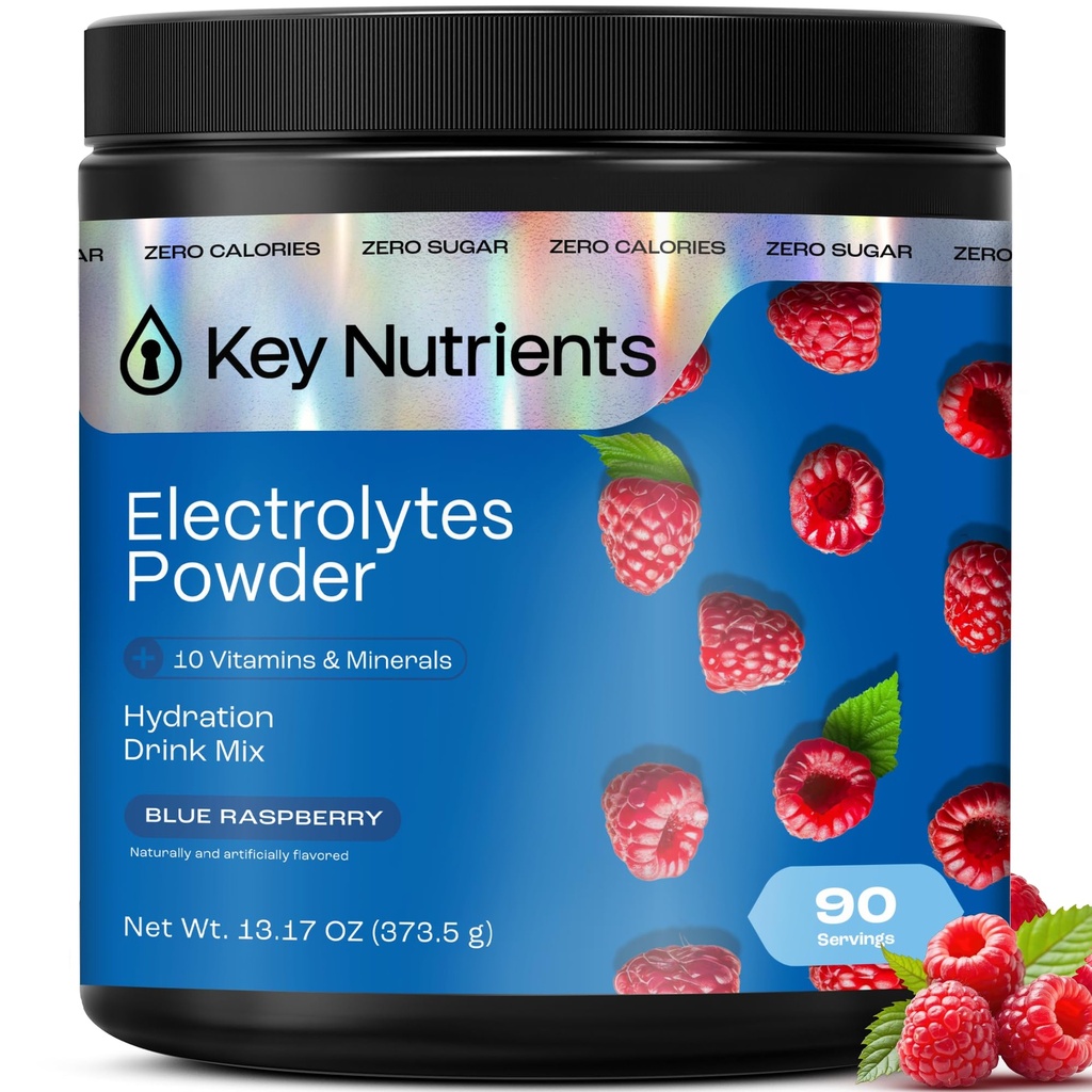 KEY NUTRIENTS Multivitamin Elektrolyte Pulver Kein Zucker - Sweet Blue Raspberry Elektrolyt Pulver - Endurance & Energy Supplement - Hydration Pulver - keine Kalorien - 90 Servierungen - Made in USA